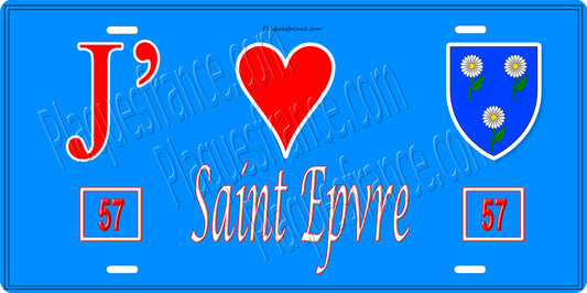 Plaque métal décorative 15 x 30 cm fond bleu 57 J' ❤️Saint Epvre , canton du Saulnois Moselle 57