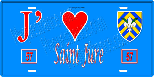 Plaque métal décorative 15 x 30 cm fond bleu 57 J' ❤️Saint Jure , canton du Saulnois Moselle 57