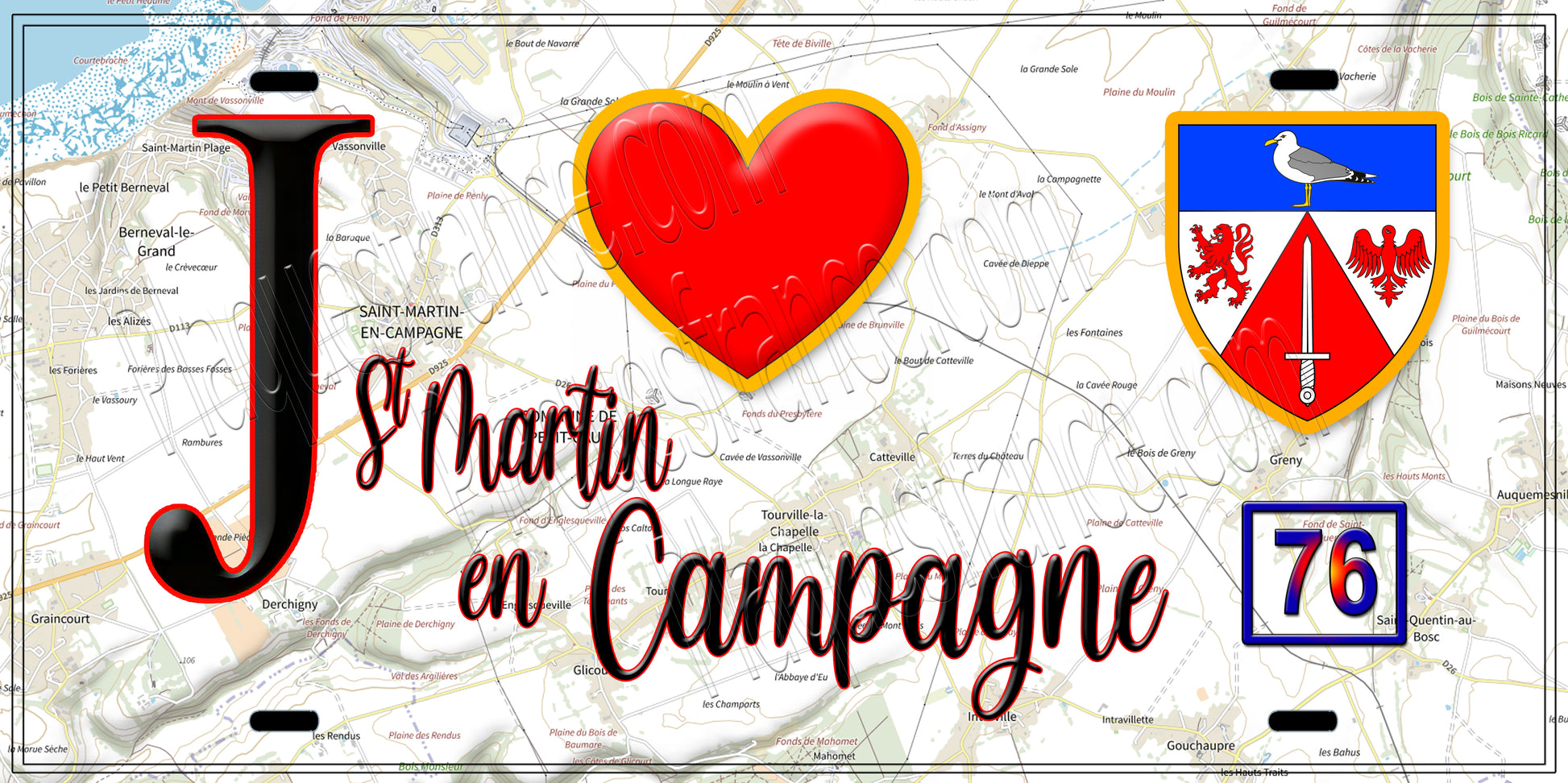 Plaque métal décorative  J' ❤️ Saint Martin en Campagne, Seine Maritime (76)