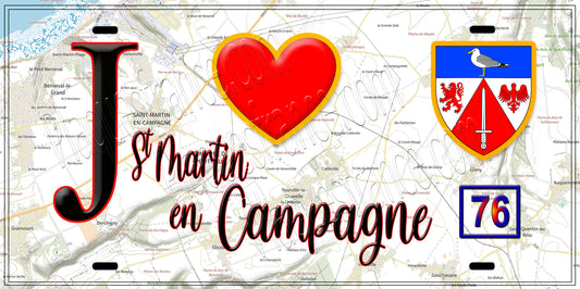 Plaque métal décorative  J' ❤️ Saint Martin en Campagne, Seine Maritime (76)