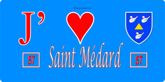 Plaque métal décorative 15 x 30 cm fond bleu 57 J' ❤️Saint Médard , canton du Saulnois Moselle 57