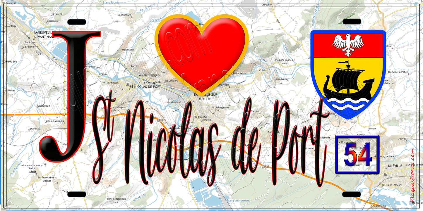 Plaque métal décorative  J' ❤️ Saint Nicolas de Port, Meurthe et Moselle (54)