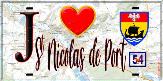 Plaque métal décorative  J' ❤️ Saint Nicolas de Port, Meurthe et Moselle (54)
