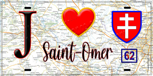 Plaque métal décorative  J' ❤️ Saint Omer, Pas de Calais (62)