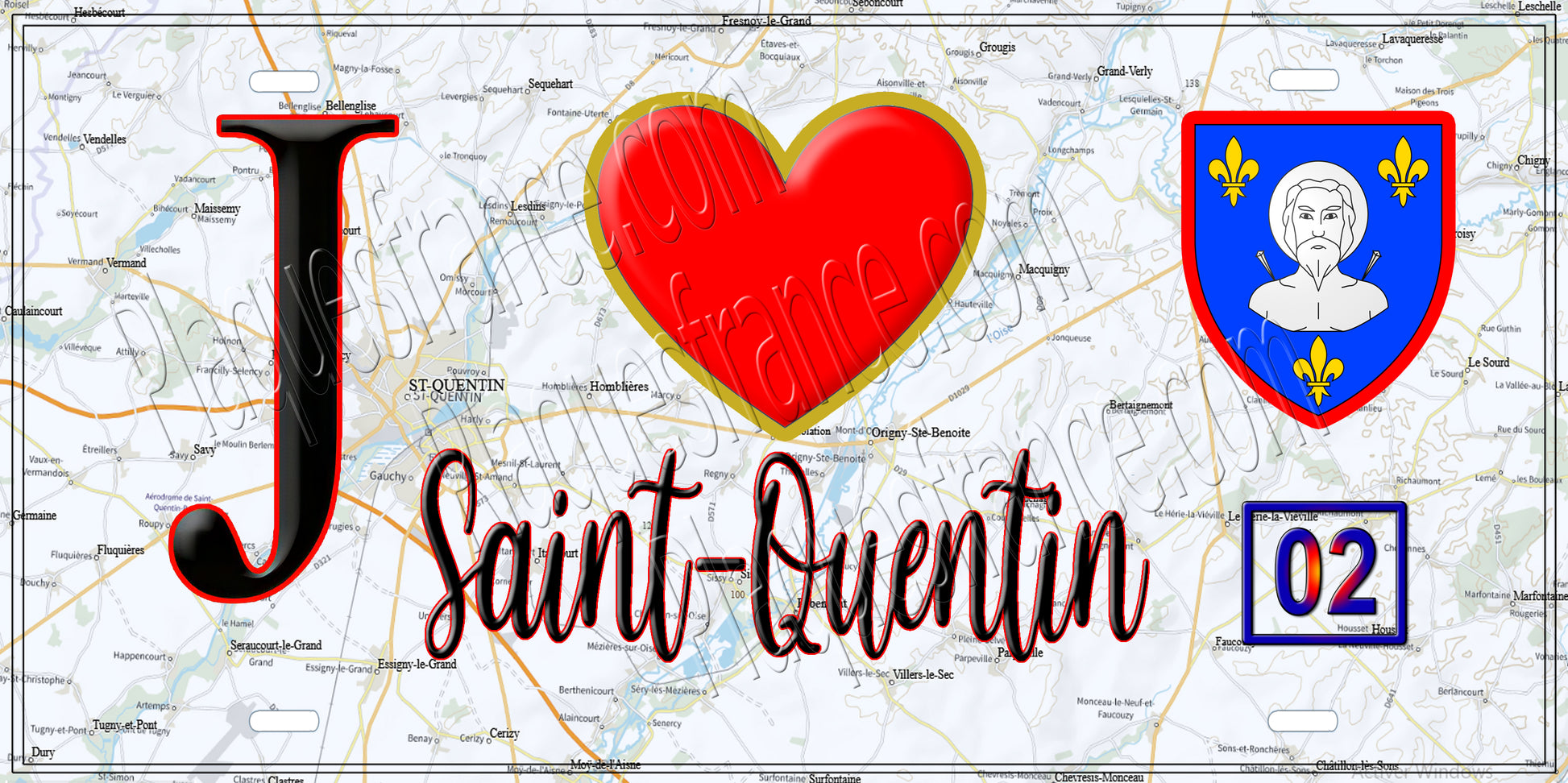 Plaque métal décorative, J' ❤️Saint-Quentin, Aisne (02)