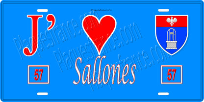 Plaque métal décorative 15 x 30 cm fond bleu 57 J' ❤️Salonnes , canton du Saulnois Moselle 57