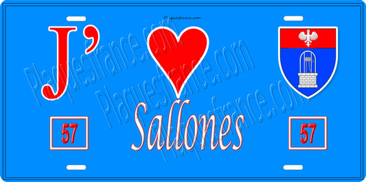 Plaque métal décorative 15 x 30 cm fond bleu 57 J' ❤️Salonnes , canton du Saulnois Moselle 57