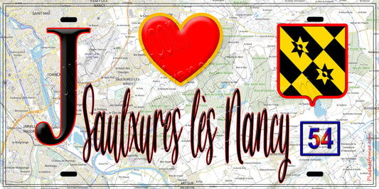 Plaque métal décorative  J' ❤️ Saulxures lès Nancy, Meurthe et Moselle (54)