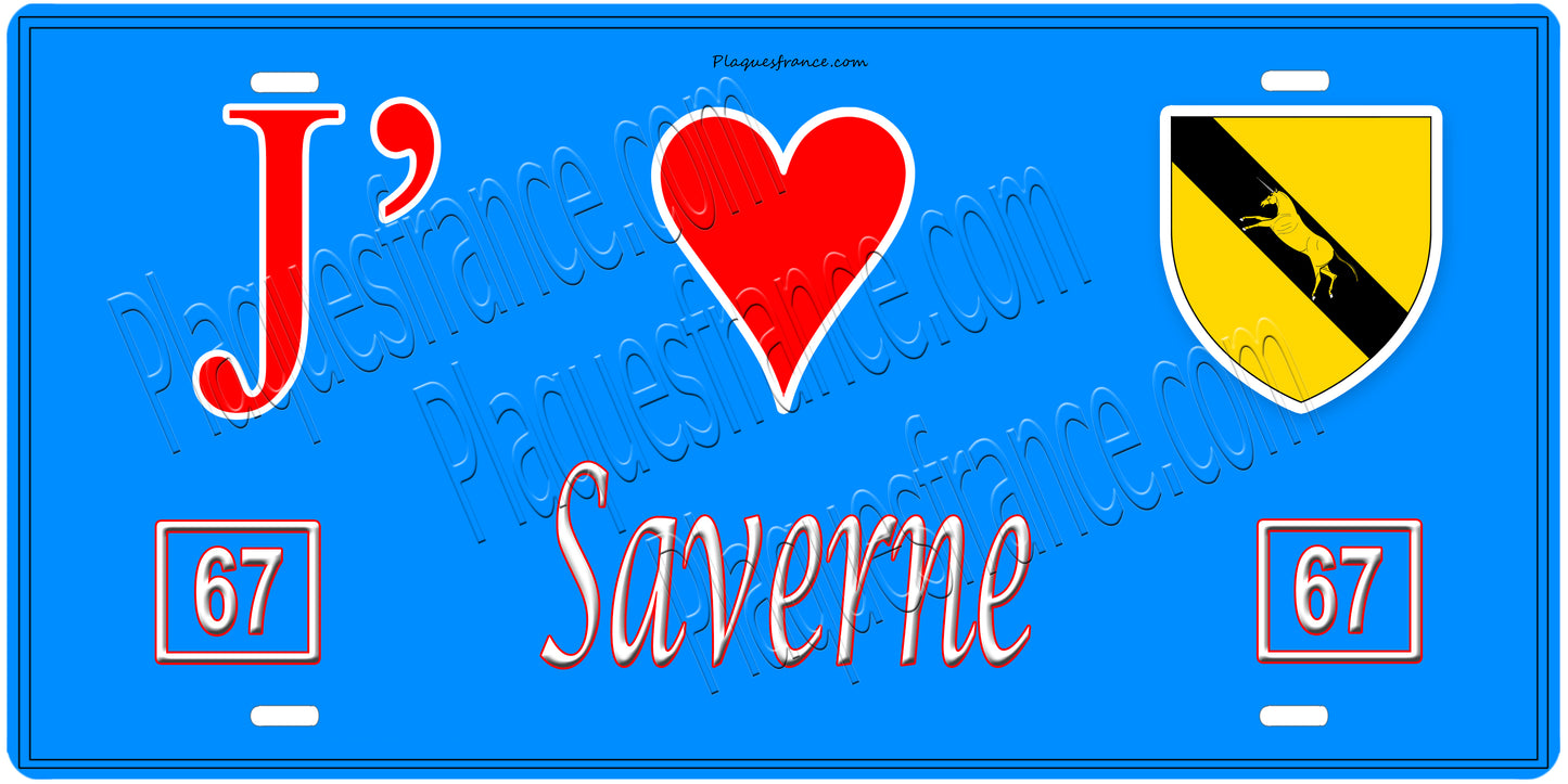 Plaque métal décorative, J' ❤️Saverne, Bas Rhin, fond  mur bleu 67