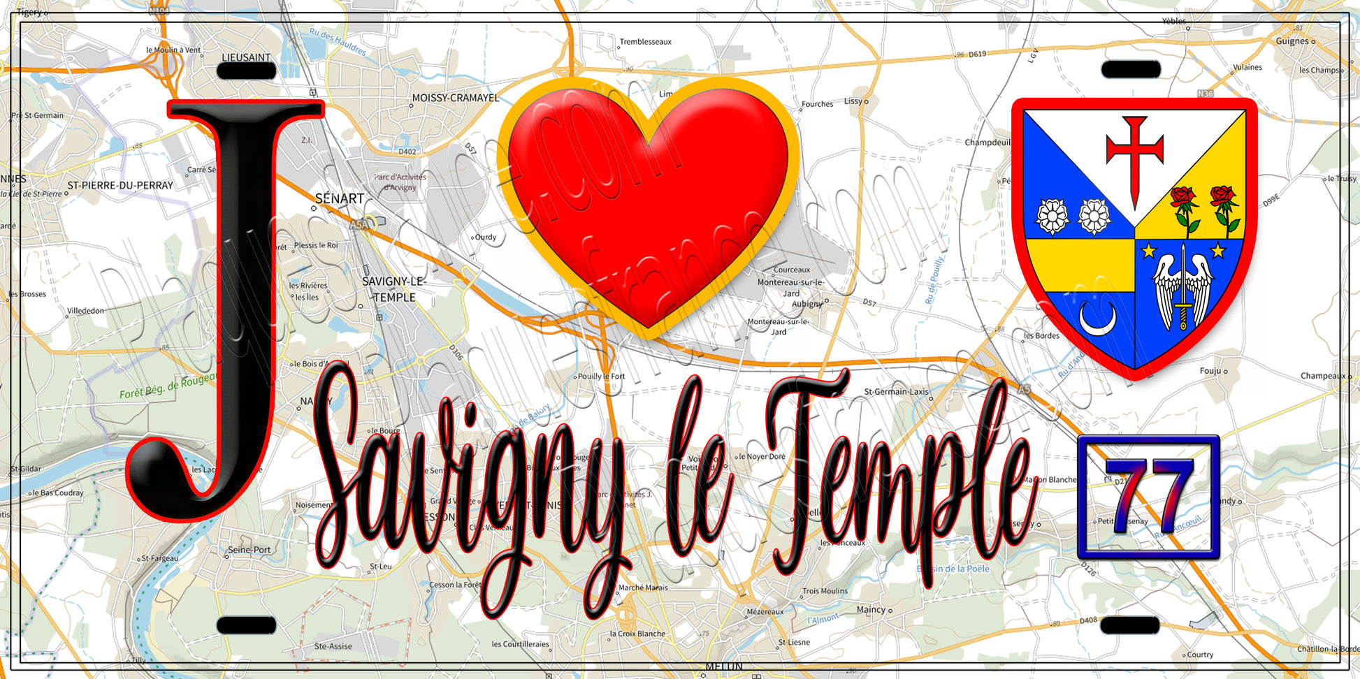Plaque métal décorative  J' ❤️ Savigny-le-Temple, Seine et Marne (77)