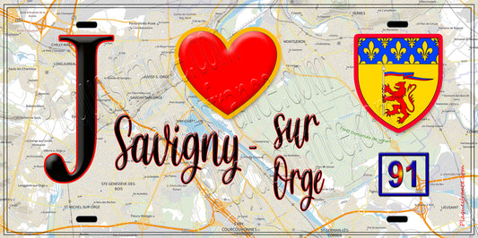 Plaque métal décorative  J' ❤️ Savigny sur Orge, Essonne (91)