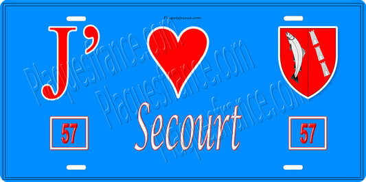 Plaque métal décorative 15 x 30 cm fond bleu 57 J' ❤️Secourt , canton du Saulnois Moselle 57