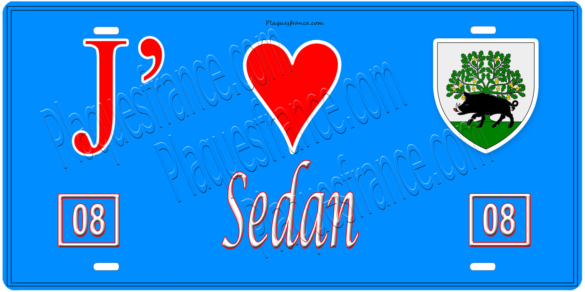 Plaque métal décorative, J' ❤️Sedan, Ardennes, fond  mur bleu 08