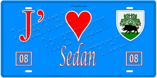 Plaque métal décorative, J' ❤️Sedan, Ardennes, fond  mur bleu 08