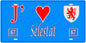 Plaque métal décorative, J' ❤️Sélestat, Bas Rhin, fond  mur bleu 67