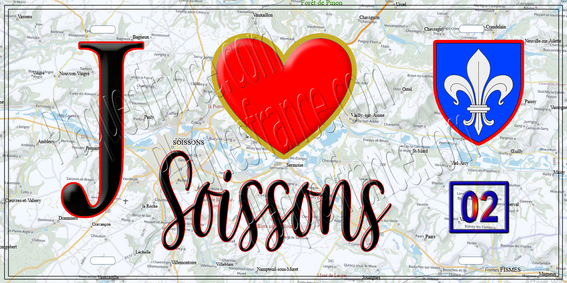 Plaque métal décorative, J' ❤️Soissons, Aisne (02)