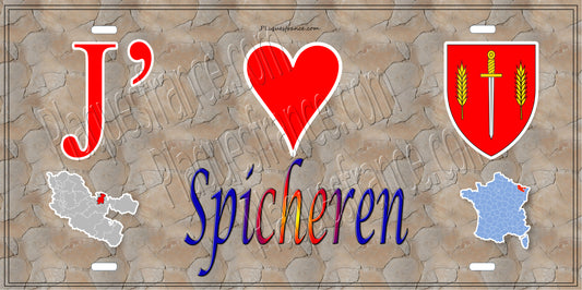 Plaque métal décorative 15 x 30 cm fond mur antique carte J' ❤️ Spicheren, canton Stiring-Wendel Moselle 57