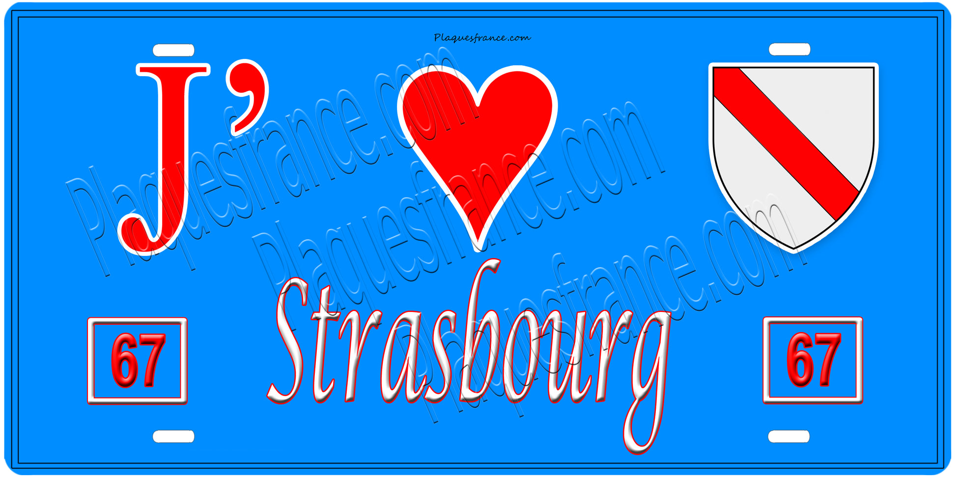 Plaque métal décorative, J' ❤️Strasbourg, Bas Rhin, fond  mur bleu 67