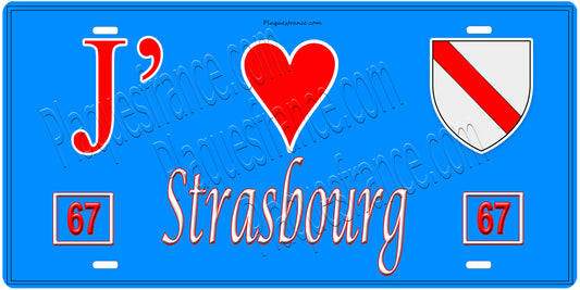 Plaque métal décorative, J' ❤️Strasbourg, Bas Rhin, fond  mur bleu 67