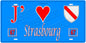 Plaque métal décorative, J' ❤️Strasbourg, Bas Rhin, fond  mur bleu 67