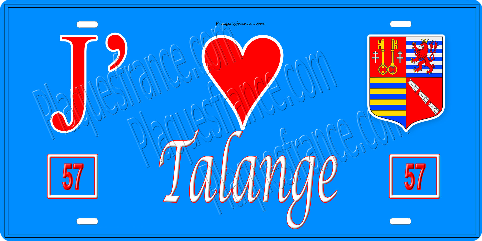 Plaque métal décorative  J' ❤️ Talange, fond mur bleu 57