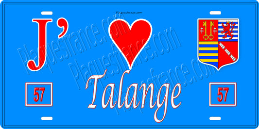 Plaque métal décorative  J' ❤️ Talange, fond mur bleu 57