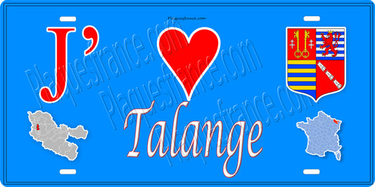 Plaque métal décorative  J' ❤️ Talange, fond mur bleu carte