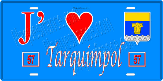 Plaque métal décorative 15 x 30 cm fond bleu 57 J' ❤️Tarquimpol, canton du Saulnois Moselle 57