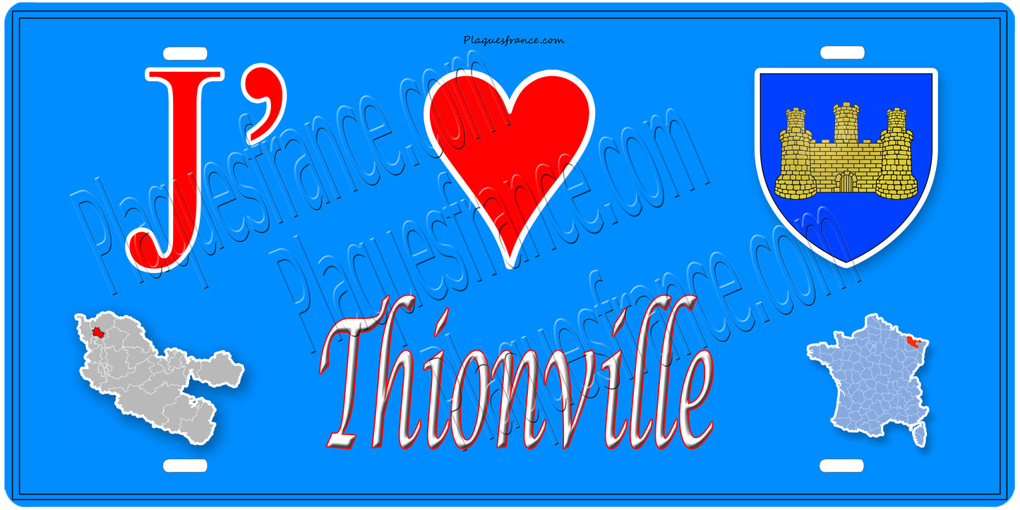 Plaque métal décorative 15 x 30 cm fond  mur bleu carte J' ❤️Thionville,57