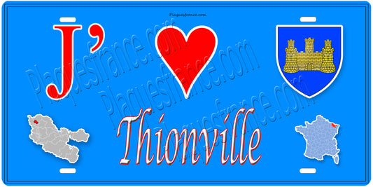 Plaque métal décorative 15 x 30 cm fond  mur bleu carte J' ❤️Thionville,57
