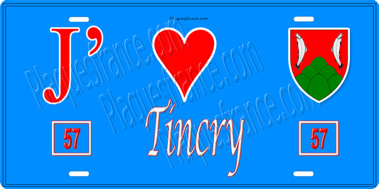 Plaque métal décorative 15 x 30 cm fond bleu 57 J' ❤️Tincry, canton du Saulnois Moselle 57