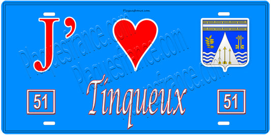 Plaque métal décorative, J' ❤️Tinqueux, Marne, fond  mur bleu 51