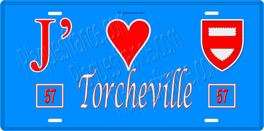 Plaque métal décorative 15 x 30 cm fond bleu 57 J' ❤️Torcheville, canton du Saulnois Moselle 57