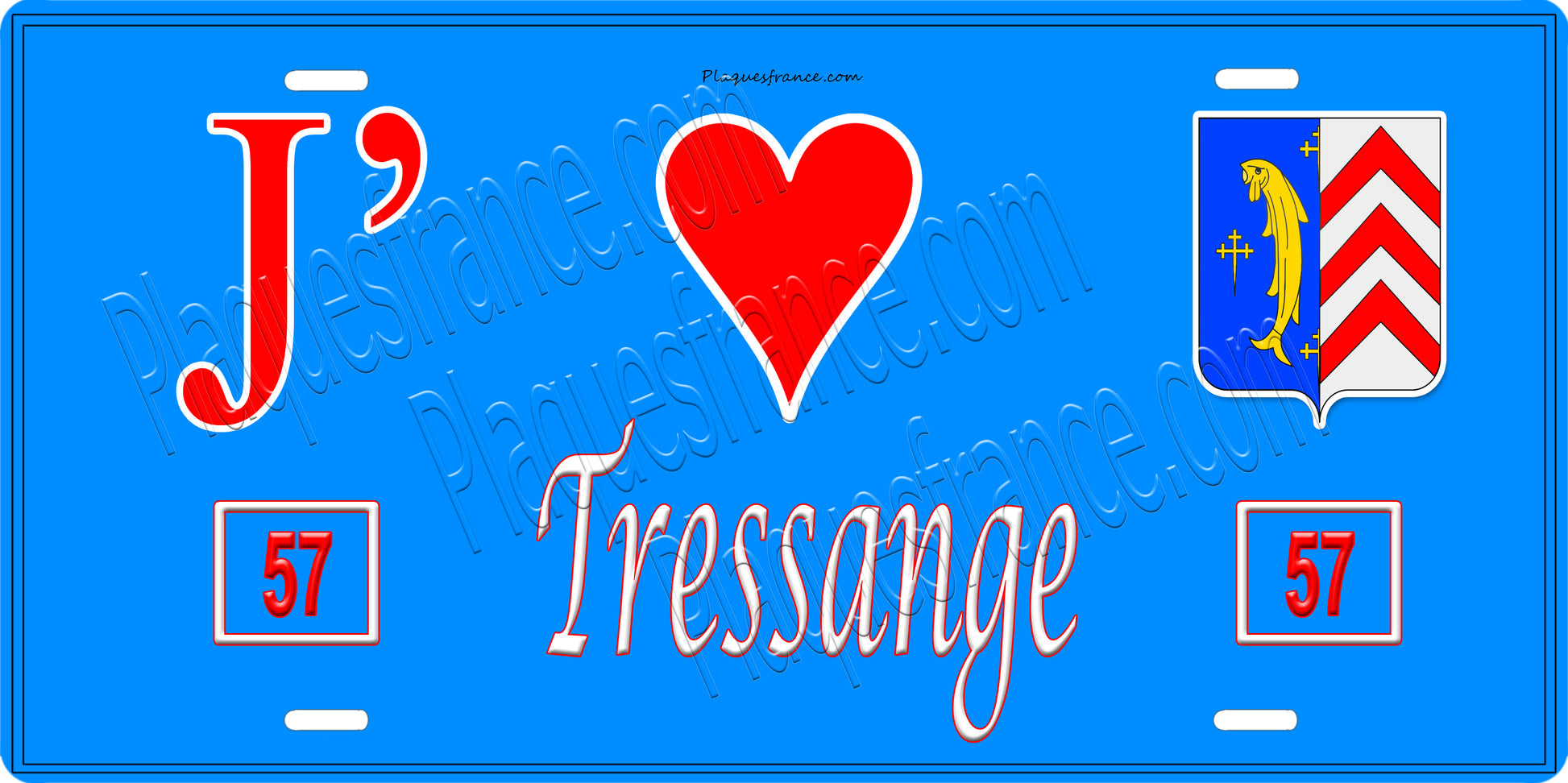 Plaque métal décorative, J' ❤️Tressange, Moselle, fond  mur bleu 57
