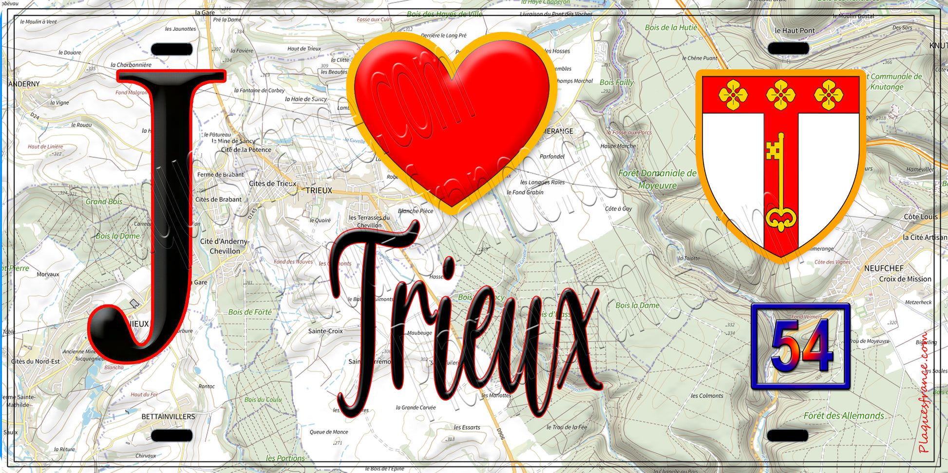 Plaque métal décorative  J' ❤️ Trieux Meurthe et Moselle (54)