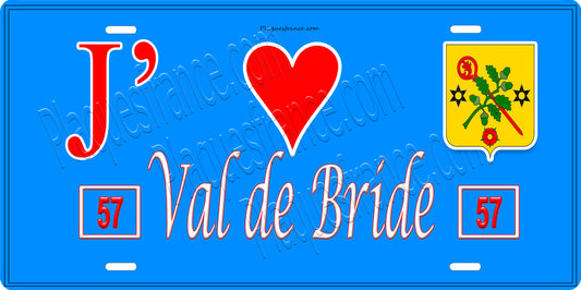 Plaque métal décorative 15 x 30 cm fond bleu 57 J' ❤️Val de Bride, canton du Saulnois Moselle 57