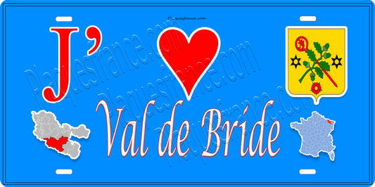 Plaque métal décorative 15 x 30 cm fond bleu carte J' ❤️ Val-de-Bride, canton du Saulnois Moselle 57
