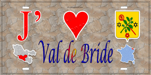 Plaque métal décorative 15 x 30 cm mur antique carte J' ❤️ Val-de-Bride, canton du Saulnois Moselle 57