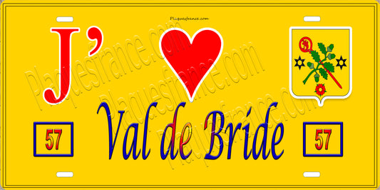 Plaque métal décorative 15 x 30 cm fond jaune 57 J' ❤️ Val-de-Bride, canton du Saulnois Moselle 57
