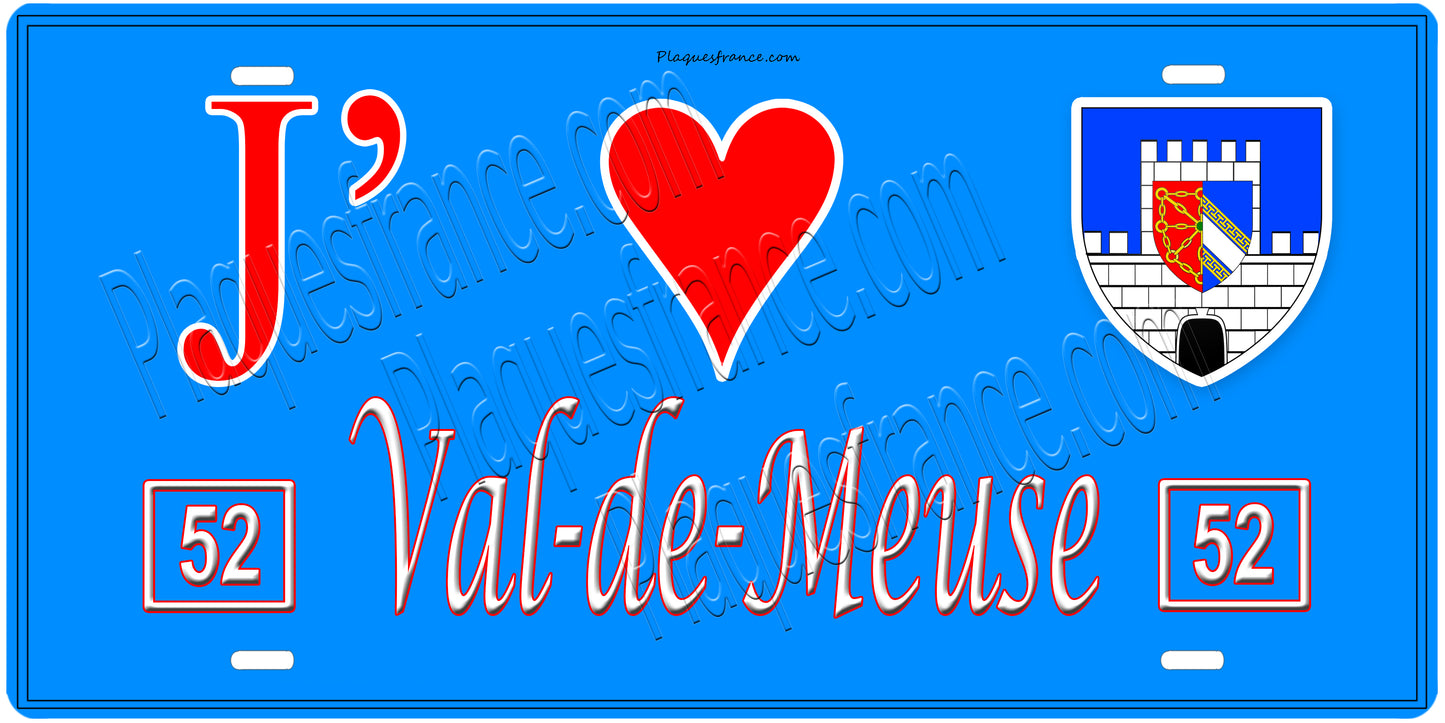 Plaque métal décorative, J' ❤️Val-de-Meuse, Haute Marne, fond  mur bleu 52
