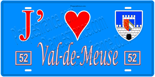 Plaque métal décorative, J' ❤️Val-de-Meuse, Haute Marne, fond  mur bleu 52