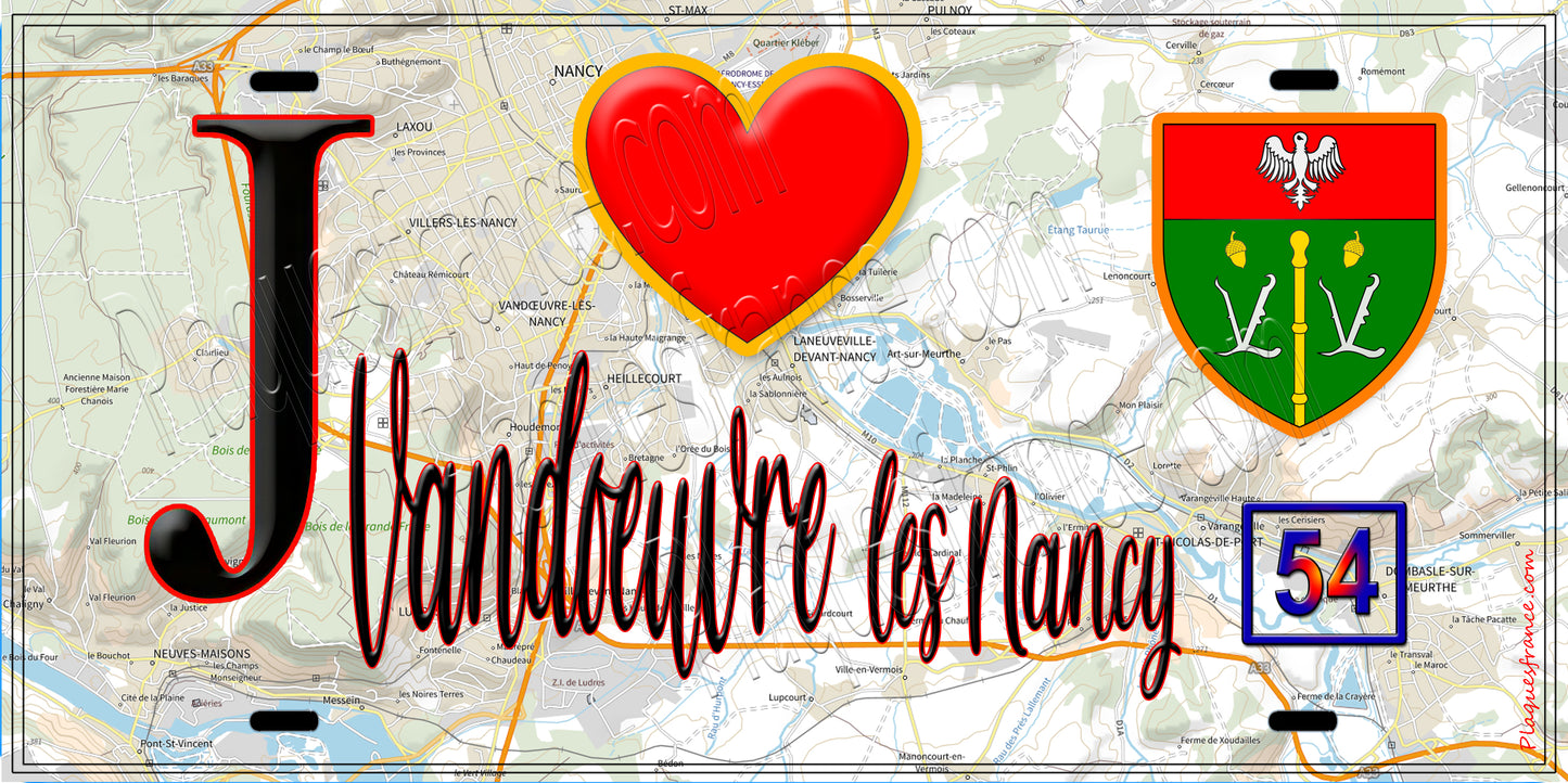 Plaque métal décorative  J' ❤️ Vandoeuvre les Nancy, Meurthe et Moselle (54)