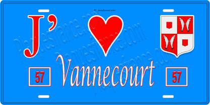 Plaque métal décorative 15 x 30 cm fond bleu 57 J' ❤️Vannecourt, canton du Saulnois Moselle 57