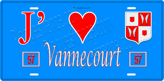 Plaque métal décorative 15 x 30 cm fond bleu 57 J' ❤️Vannecourt, canton du Saulnois Moselle 57