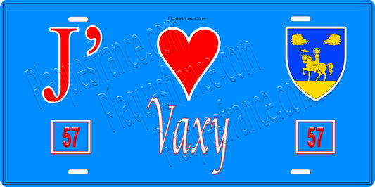 Plaque métal décorative 15 x 30 cm fond bleu 57 J' ❤️Vaxy, canton du Saulnois Moselle 57