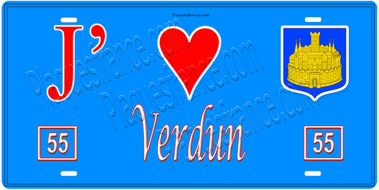 Plaque métal décorative, J' ❤️Verdun, Meuse, fond  mur bleu 55