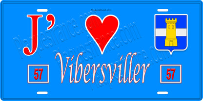Plaque métal décorative 15 x 30 cm fond bleu 57 J' ❤️Vibersviller, canton du Saulnois Moselle 57