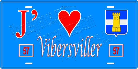 Plaque métal décorative 15 x 30 cm fond bleu 57 J' ❤️Vibersviller, canton du Saulnois Moselle 57