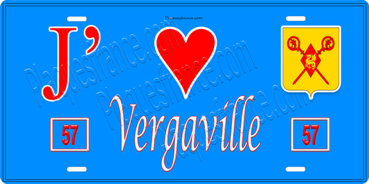 Plaque métal décorative 15 x 30 cm fond bleu 57 J' ❤️Vergaville, canton du Saulnois Moselle 57