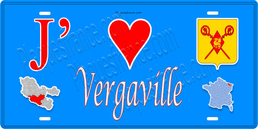 Plaque métal décorative 15 x 30 cm fond bleu carte J' ❤️ Vergaville, canton du Saulnois Moselle 57